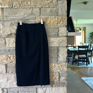 Vintage Evan Picone Navy Blue High Waisted Midi Skirt Asymmetric Size 8